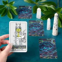 Swirly Blue Neon Rose Tarot