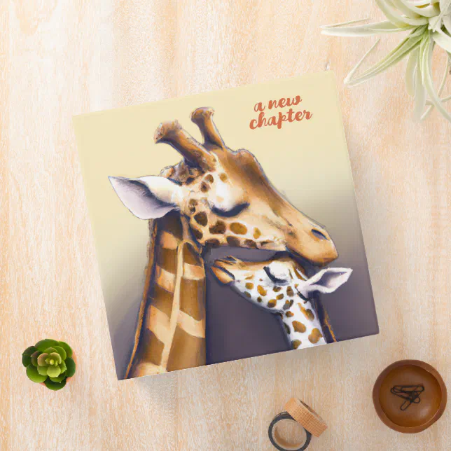 Touching Moment Between Mother Giraffe & Calf 3 Ring Binder