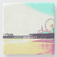 Prismatic Dots Santa Monica Pier Stone Coaster