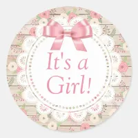 Its a Girl, Pink and Tan Wood Baby Sticker