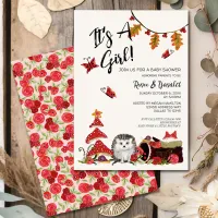 Woodland Hedgehog Mushrooms Fall Girl Baby Shower Invitation