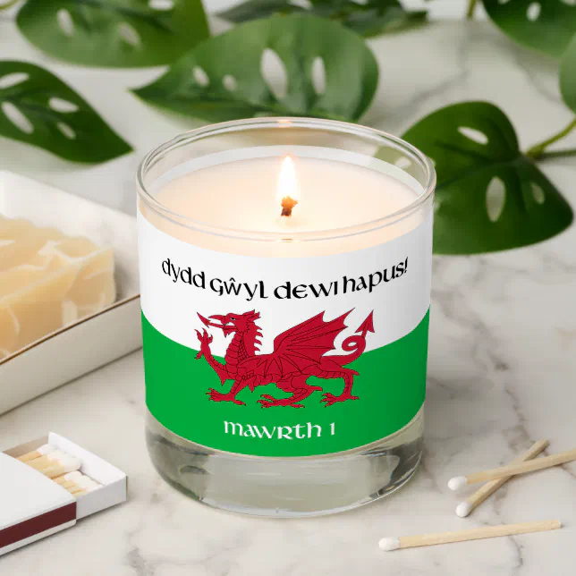 Happy St. David's Day Red Dragon Welsh Flag Scented Candle