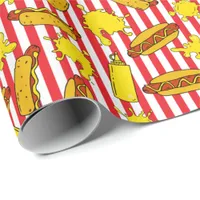 Cool Hot Dogs Mustard Splashes Red White Stripes Wrapping Paper