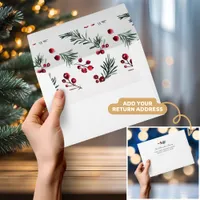 Rustic Christmas Watercolor Pine Berry Pattern Envelope