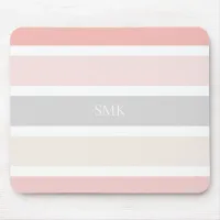 Modern Pink Grey and Cream Wide Stripes Monogram Mouse Pad