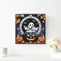 Spooky ghost decoration on a Halloween night Square Wall Clock