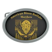 Bison Head Silhouette Against Mountain Background Belt Buckle