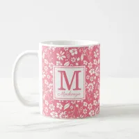 Girly Blush Pink Tropical Flowers Monogram Coffee Mug