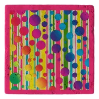 [Beatnik Bubbles] Retro Polka Dot Striped Pink Trivet