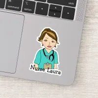 Personalized Brunette Nurse or Caregiver Name Sticker