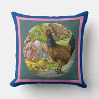 Easter Vintage Hen and Chicks Textured, ZSSG Throw Pillow