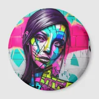 Pretty Lady Urban Art Colorful Graffiti Magnet