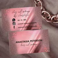 Glam Chic Sparkly Pink Metallic Rose Gold Glitter  Business Card