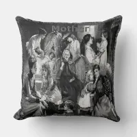 Vintage Mothers and Children Collage Gray Pattern Throw Pillow