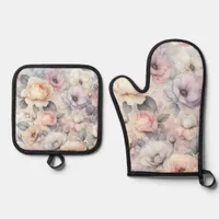 Elegant Rose Blossoms Oven Mitt & Pot Holder Set