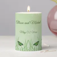 Green butterfly on light green - wedding  pillar candle