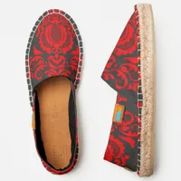 Elegant, Vintage, Victorian Goth Red Damask Espadrilles