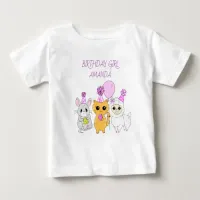 Personalized Birthday Girl LLama, Kitten and Mouse Baby T-Shirt