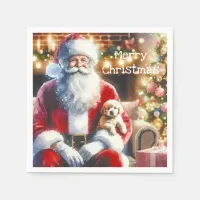 Santa and a Puppy | Vintage Christmas Napkins