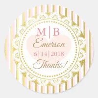 Thank You Pink Gold Personalized Wedding Stickers