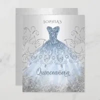 Budget Dusty Blue Dress Quinceañera Invitation