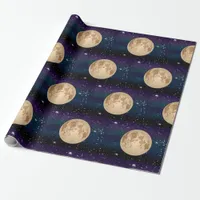 Full Moon on Starry Night Hand Drawn Birthday Wrapping Paper