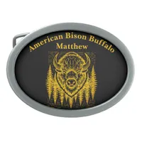 Bison Buffalo Head Illustration Amid Tall Trees Belt Buckle