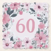 Floral 60th Birthday Party Pastel Pink Flowers Paper Coaster