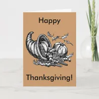 Thanksgiving Cornucopia Art Custom Message Wish Holiday Card