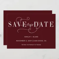 Burgundy Simple Handwritten Calligraphy  Save The Date