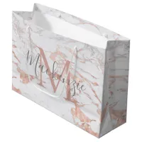 Stylish Marble and Rose Gold Foil Monogram Large Gift Bag