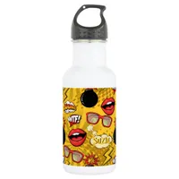 The Bomb Retro Lips Red/Gold ID553 Stainless Steel Water Bottle