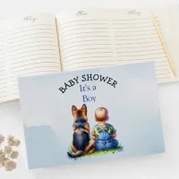 Baby Boy and a German Shepherd Puppy Baby Shower Guest Book