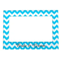 Aqua Blue and White Chevron Wedding Magnetic Photo Frame