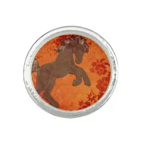 Majestic Horse in Asian Floral Tapestry Ring