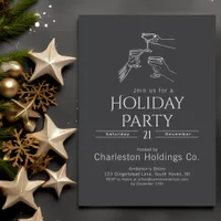 Elegant Hand Drawn Monochrome Grey Holiday Party Invitation