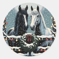 Festive Horses | Merry Christmas Classic Round Sticker