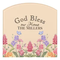 God Bless Our Home Floral Wildflowers Beige Door Sign