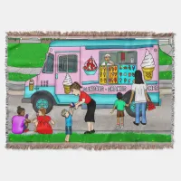 Nostalgic Summer Day | Retro Ice Cream Truck Throw Blanket