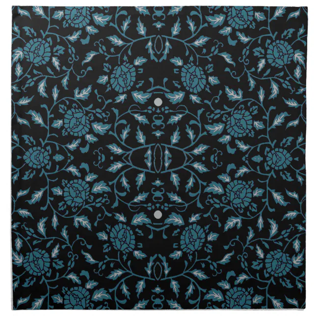 Elegant Flowery Black and Teal Damask Napkin