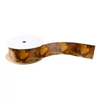 Tropical Plants Orange Black Leaf Pattern Satin Ribbon