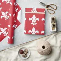 Red and White Fleur de Lys Wrapping Paper