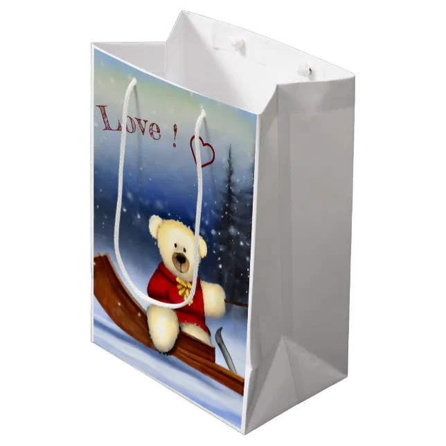 Medium Bear Gift Bag on a sledge in the snow