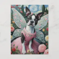 Boston Terrier Fairy in a Flower Garden Postcard