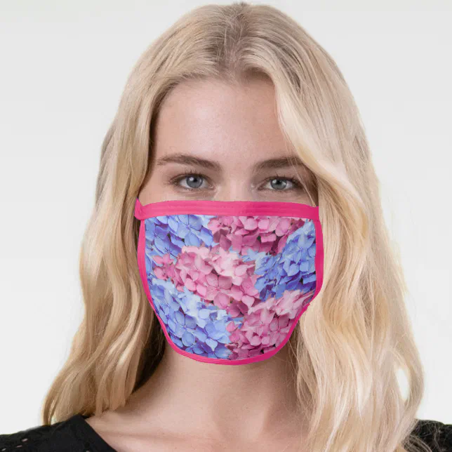 Heavenly Pink and Baby Blue Hydrangea Flowers Face Mask