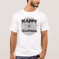 Happy Halloween on Spider Web Text Mens Tee