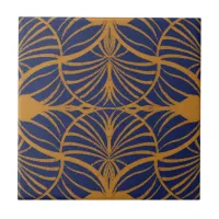 Elegant Art Deco Mustard & Cobalt Blue Scallops Ceramic Tile