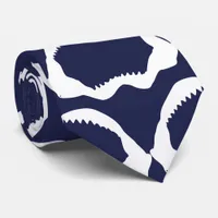 Navy Blue and White Shark Jaw Skeleton Neck Tie