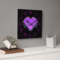 Elegant, Romantic Purple Heart with Flourish  Square Wall Clock