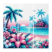 Pixel Art Ocean Pink and Blue Tropical Art